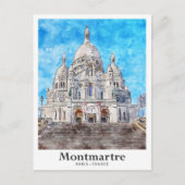 Montmartre Paris Frankrijk Reis Waterverf Briefkaart (Voorkant)