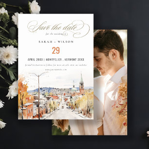 Montpelier City Scape Vermont huwelijksfoto Save The Date