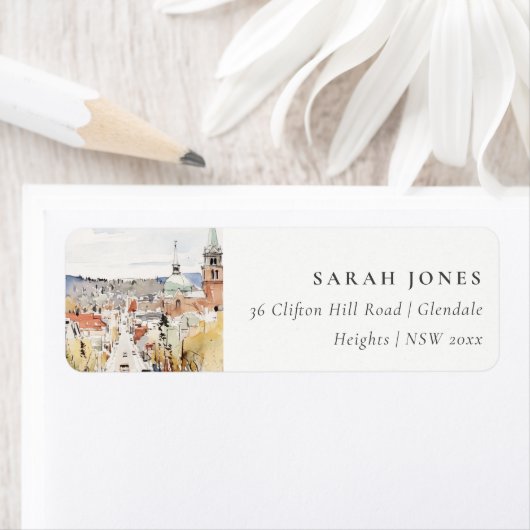 Montpelier City Scape Vermont Waterverf Adres Etiket (Insitu)