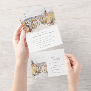 Montpelier City Scape Vermont Waterverf bruiloft All In One Uitnodiging