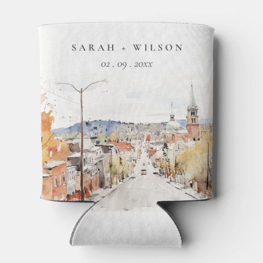 Montpelier City Scape Vermont Waterverf bruiloft Blikjeskoeler (Achterkant)