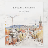 Montpelier City Scape Vermont Waterverf bruiloft Wijn Etiket (Enkel label)