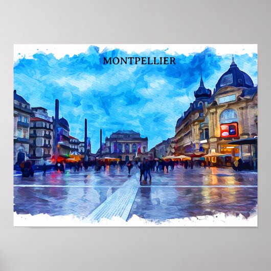 Montpellier France Place de la Comédie Uitzicht Poster (Voorkant)