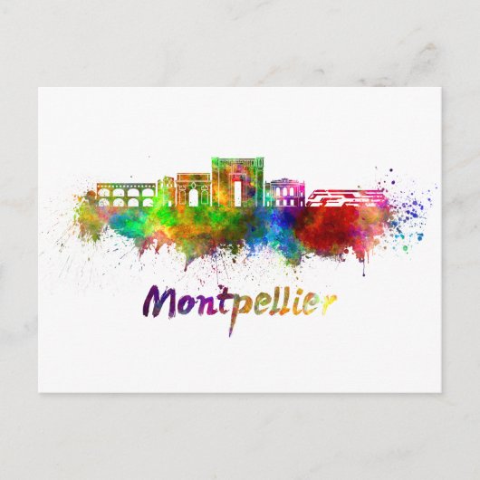 Montpellier skyline in waterverf briefkaart (Voorkant)
