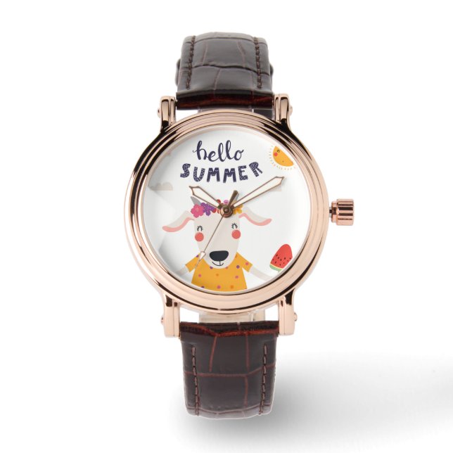 Montre Femme Hello Summer Carré Cuir Marron Horloge (Voorkant)