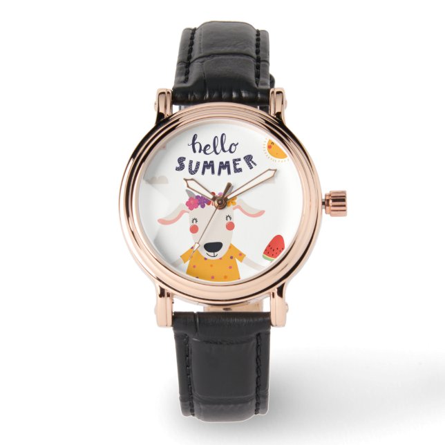 Montre Femme Hello Summer Carré Cuir Noir Horloge (Voorkant)