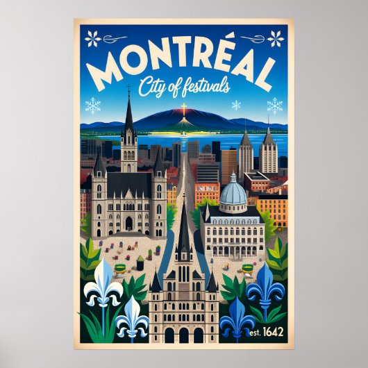 Montréal Canada Retro Reisposter Kunst Poster (Voorkant)