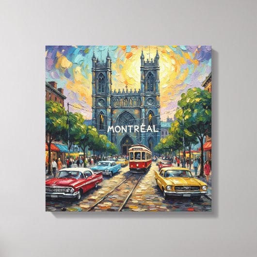 Montréal Gotische Tramway Kathedraal Canvas Afdruk (Voorkant)