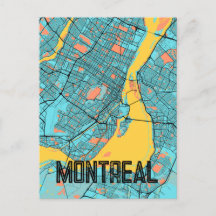 Montreal QC Canada City Map Blauwgroen Briefkaart