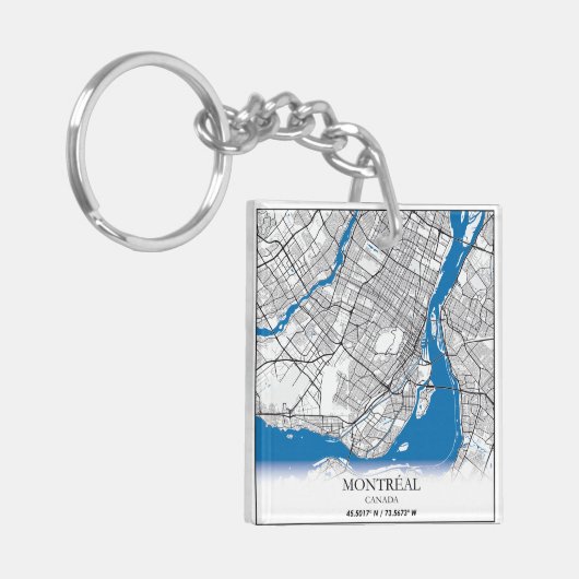Montreal Quebec Canada Travel City Map Modern Sleutelhanger (Voorkant Links)