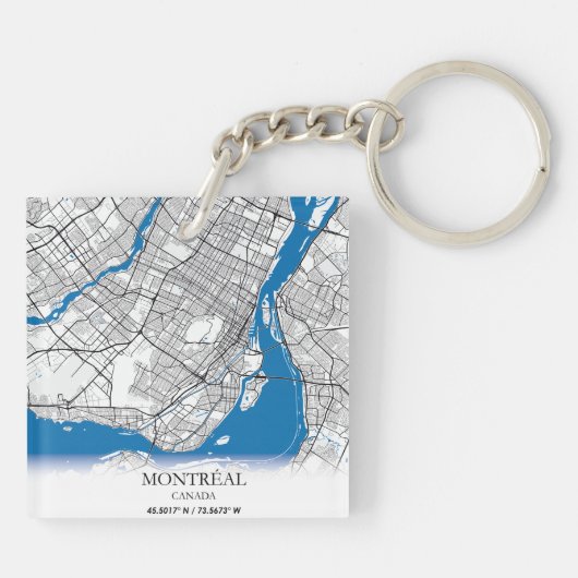 Montreal Quebec Canada Travel City Map Modern Sleutelhanger (Achterkant)