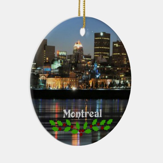 Montreal silhouet met groene en rode hulst keramisch ornament (Rechts)