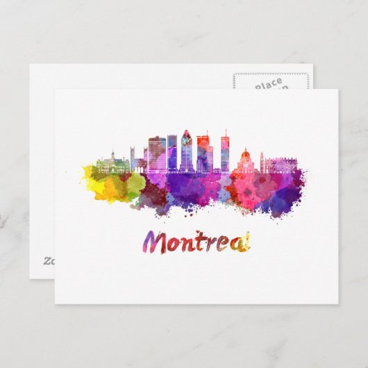Montreal V2 skyline in watercolor splatters Briefkaart (Voorkant / Achterkant)