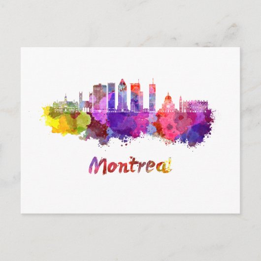 Montreal V2 skyline in watercolor splatters Briefkaart (Voorkant)