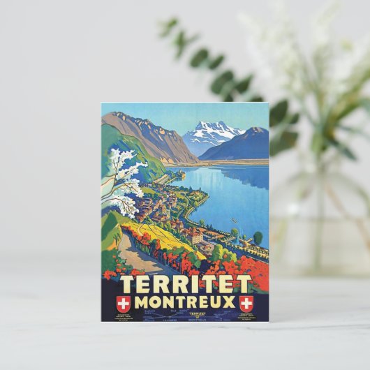 Montreux, Areal uitzicht, bergen, meer, Zwitserlan Briefkaart (Staand voorkant)