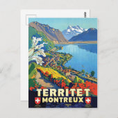 Montreux, Areal uitzicht, bergen, meer, Zwitserlan Briefkaart (Voorkant / Achterkant)
