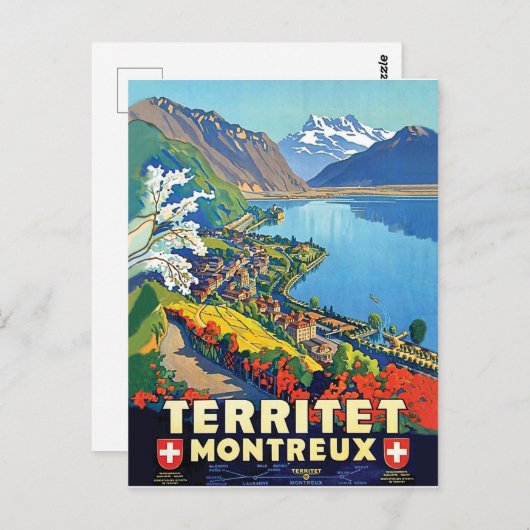 Montreux, Areal uitzicht, bergen, meer, Zwitserlan Briefkaart (Voorkant / Achterkant)