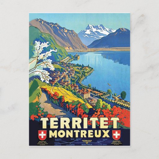Montreux, Areal uitzicht, bergen, meer, Zwitserlan Briefkaart (Voorkant)