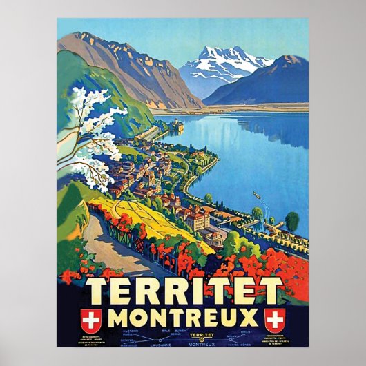Montreux, Areal uitzicht, bergen, meer, Zwitserlan Poster (Voorkant)