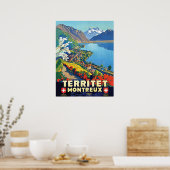 Montreux, Areal uitzicht, bergen, meer, Zwitserlan Poster (Keuken)