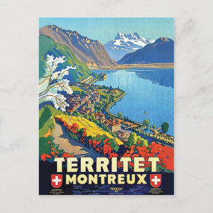 Montreux, luchtfoto, bergen, meer, Zwitserland Briefkaart