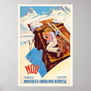 Montreux-Oberland Bernese Zwitserland Vintage Ski Poster