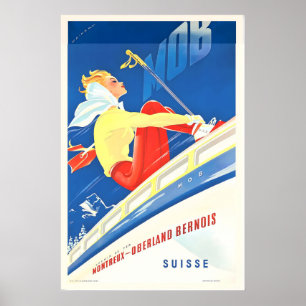 Montreux Oberland Bernois Zwitserland Vintage Ski Poster