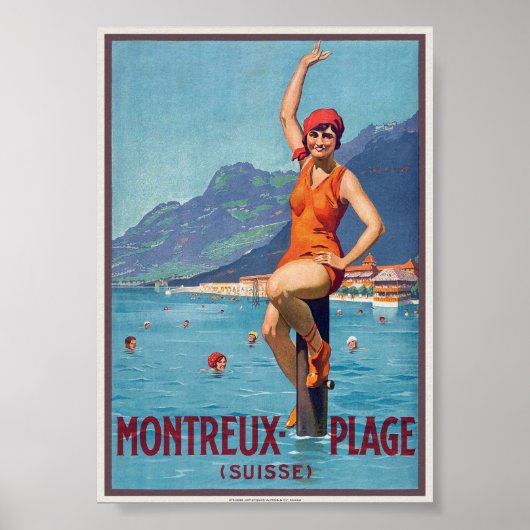 Montreux Plage Suisse Vintage Poster ca. 1920 (Voorkant)