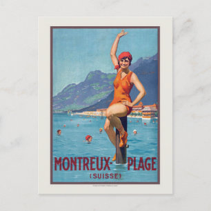 Montreux Plage Suisse Vintage Poster ca. 1920 Briefkaart