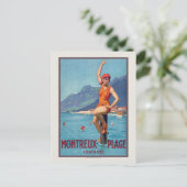 Montreux Plage Suisse Vintage Poster ca. 1920 Briefkaart (Staand voorkant)