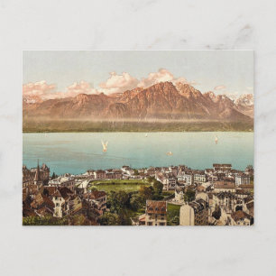 Montreux, Savoy Mountains, het meer van Genève, Zw Briefkaart