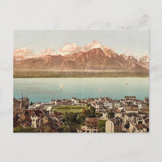 Montreux, Savoy Mountains, het meer van Genève, Zw Briefkaart (Voorkant)