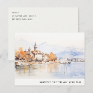 Montreux Zwitserland Aquarel Landschap Reis Briefkaart
