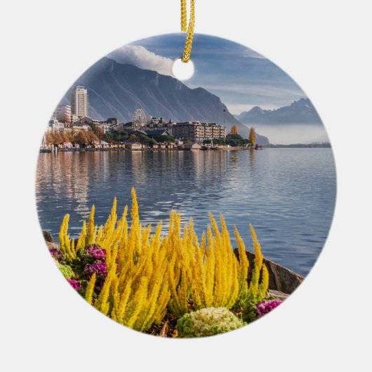 Montreux, Zwitserland, het mooie meer van Genève U Keramisch Ornament (Voorkant)