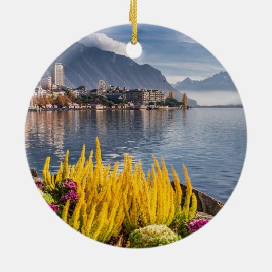 Montreux, Zwitserland, het mooie meer van Genève U Keramisch Ornament (Achterkant)