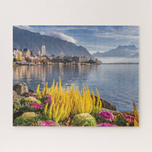 Montreux, Zwitserland, het mooie meer van Genève U Legpuzzel