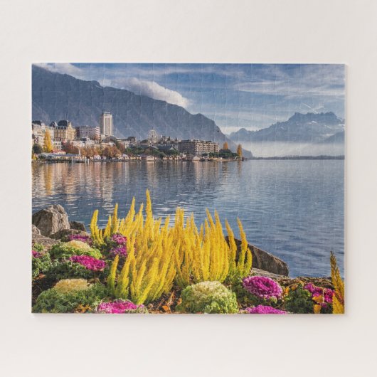 Montreux, Zwitserland, het mooie meer van Genève U Legpuzzel (Horizontaal)
