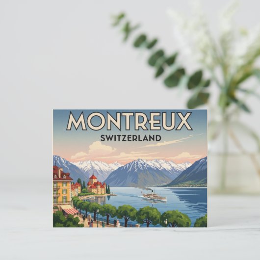 Montreux Zwitserland Reizen Kunst Vintage Briefkaart (Staand voorkant)
