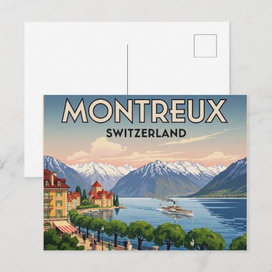 Montreux Zwitserland Reizen Kunst Vintage Briefkaart (Voorkant / Achterkant)