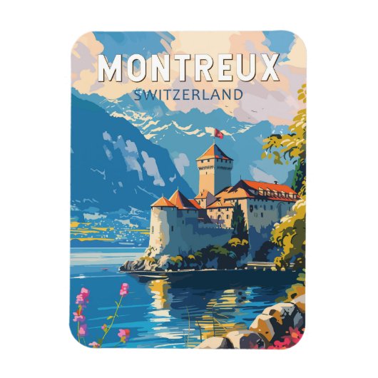 Montreux Zwitserland Reizen Kunst Vintage Magneet (Verticaal)