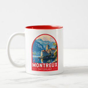Montreux Zwitserland Reizen Kunst Vintage Tweekleurige Koffiemok