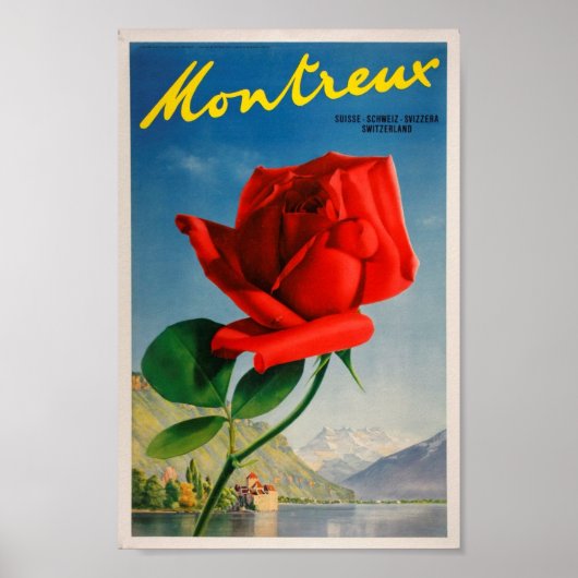 Montreux Zwitserland roos vintage reiskunst Poster (Voorkant)