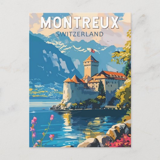 Montreux, Zwitserland Travel Art  Briefkaart (Voorkant)