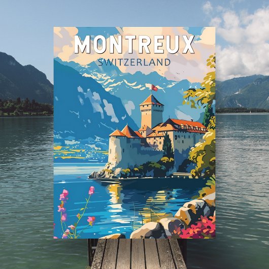 Montreux, Zwitserland Travel Art  Briefkaart