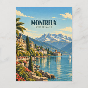 Montreux Zwitserland Vintage Reis Kunst Briefkaart