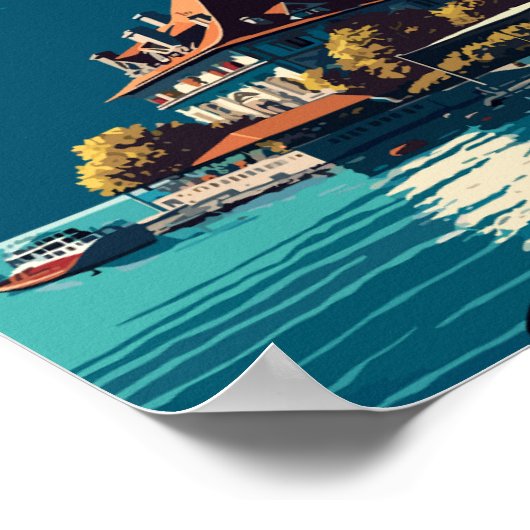 Montreux Zwitserland vintage reisillustratie Poster (Hoek)