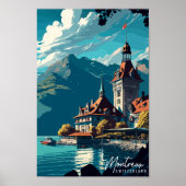 Montreux Zwitserland vintage reisillustratie Poster (Voorkant)