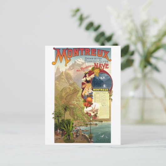 Montreux, Zwitserland, Vintage Travel Briefkaart (Staand voorkant)