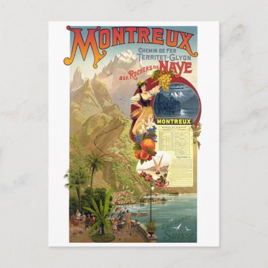 Montreux, Zwitserland, Vintage Travel Briefkaart (Voorkant)