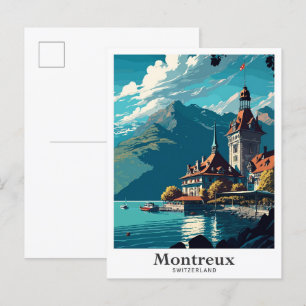 Montreux Zwitserland Vintage Travel Illustratie Briefkaart